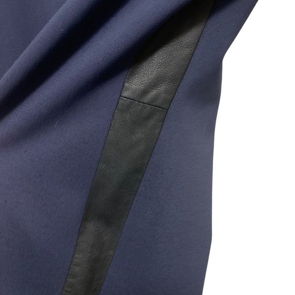 Theory Leilana Leather Trim Shift Dress Womens 10 Navy Blue Black Leather - Picture 5 of 10